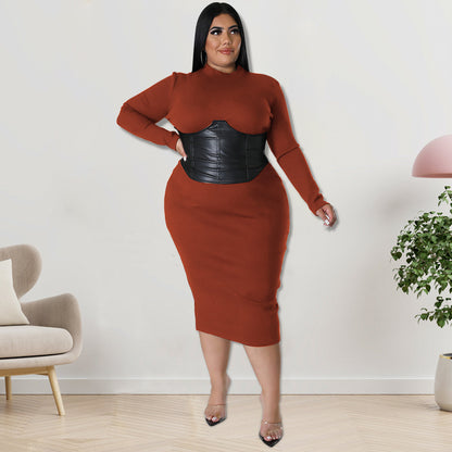 Robe en cuir à fermeture éclair pour femmes de grande taille d'automne