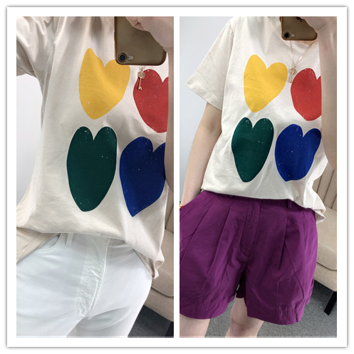 Niche art 4 color heart round neck short sleeve