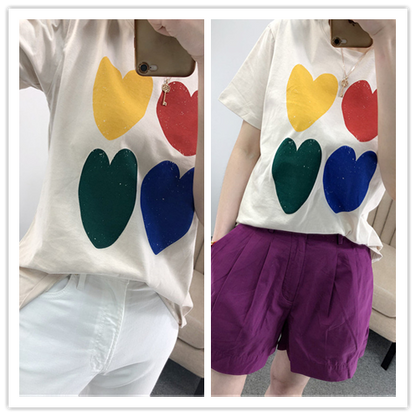 Niche art 4 color heart round neck short sleeve