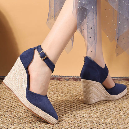 Pointed Toe Wedge Pumps Platform High Heel Hollow Women's Shoes