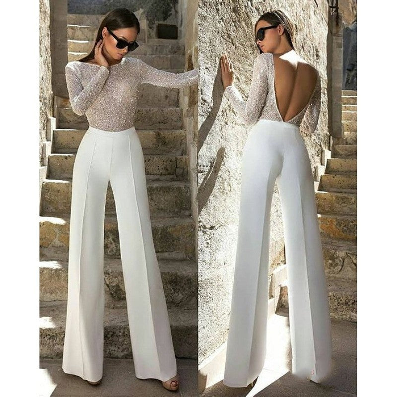 Women's Solid Color Stitching Jumpsuit