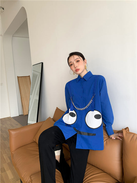 New Klein Blue Cartoon Blouse Shirt