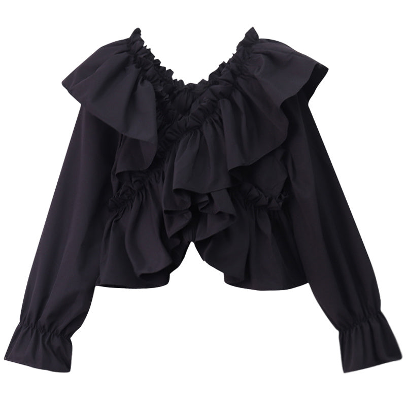 One-shoulder Shirt Women's New Ruffled Cropped Top