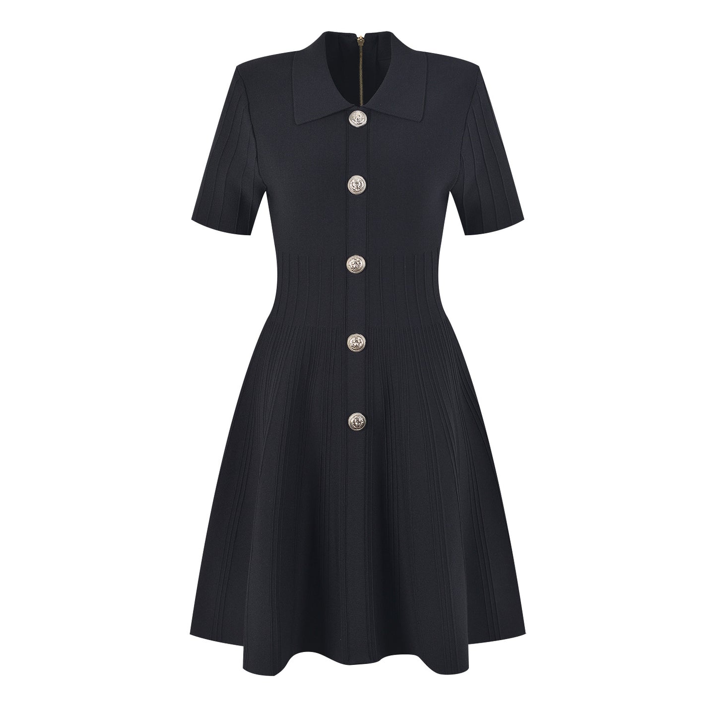 Robe tricotée en soie glacée pour femmes, col Polo, jupe trapèze à la taille