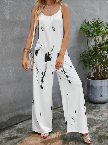 Sling Round Neck Printed Long Jumpsuit