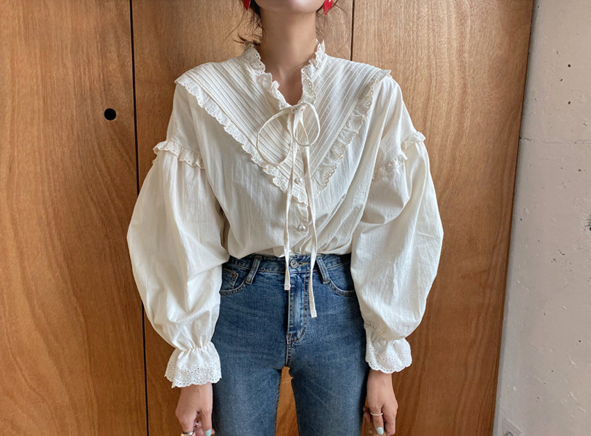 Lace-up pleated long sleeve lining