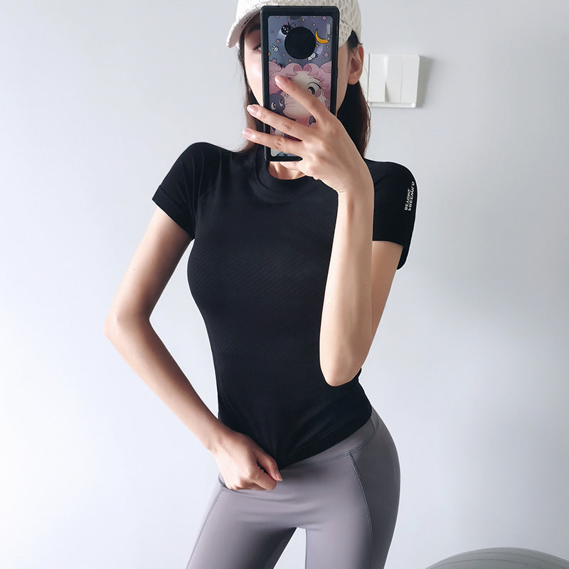 Camiseta ajustada de secado rápido, ropa elástica para correr y yoga