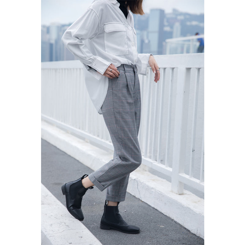 MOMO foam port flavor old pants, new chic lattice nine pants, radish curled suit trousers