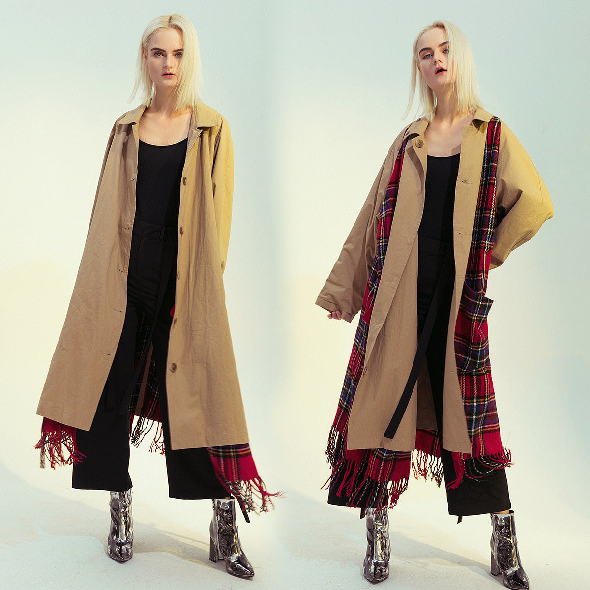 Hem tassel patchwork trench coat