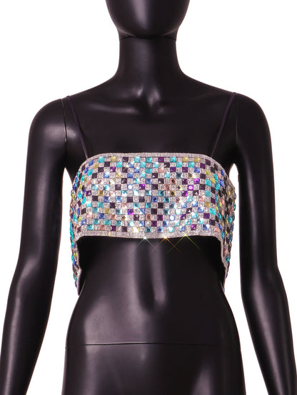 Metal Sheet Water Diamond Chain Strap Bra Top