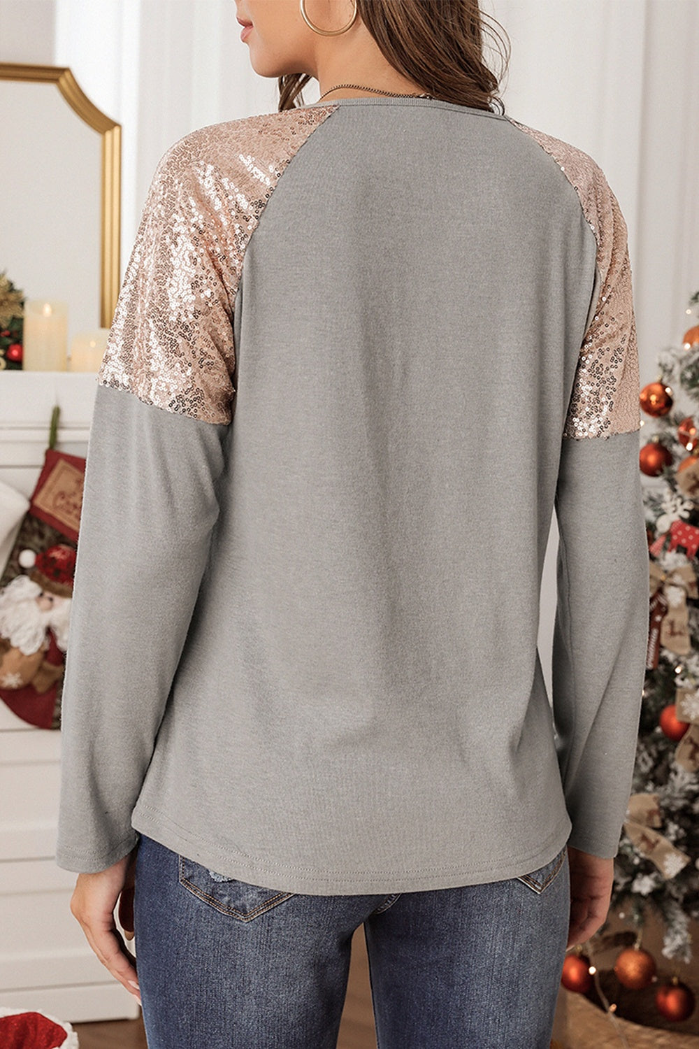 JOYEUX NOËL Blouse col rond à sequins