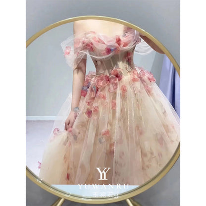 Vestido rosa con hombros descubiertos para mujer, vestido de novia nuevo y ligero