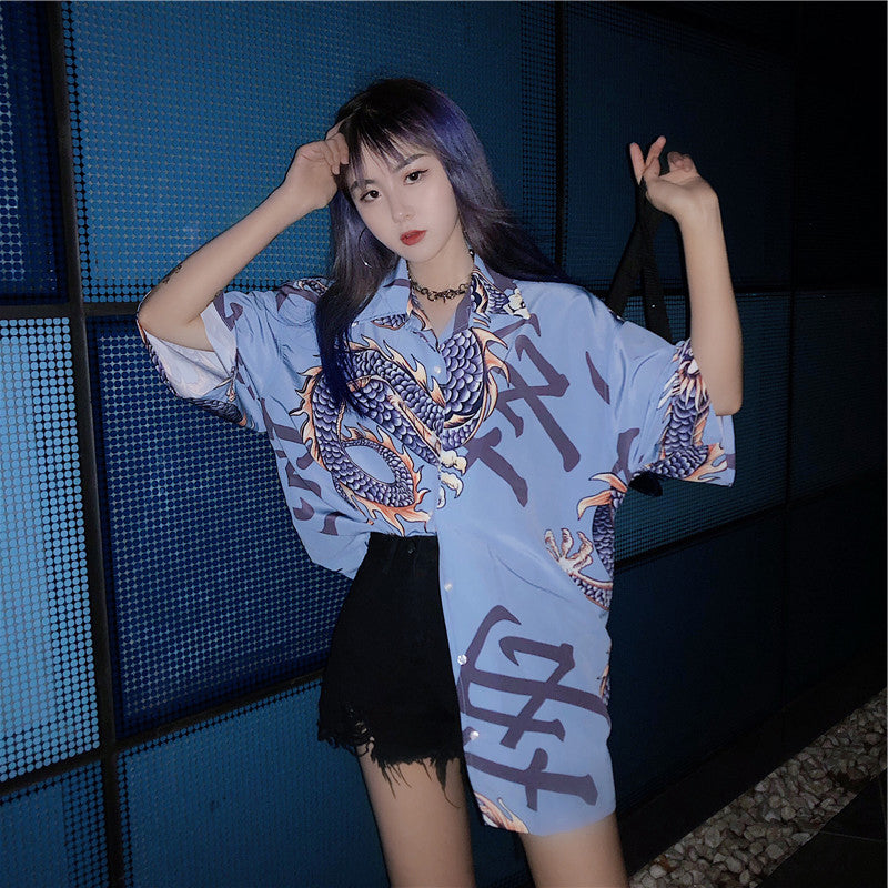 Blue Dragon Print Shirt