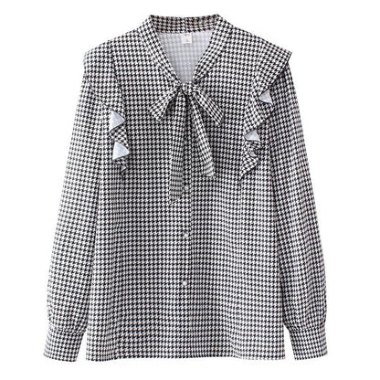 Plus Size Women's Slim And Loose Houndstooth Retro Shirt