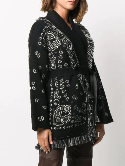 Large Pattern Embroidery Tassel Sweater Coat