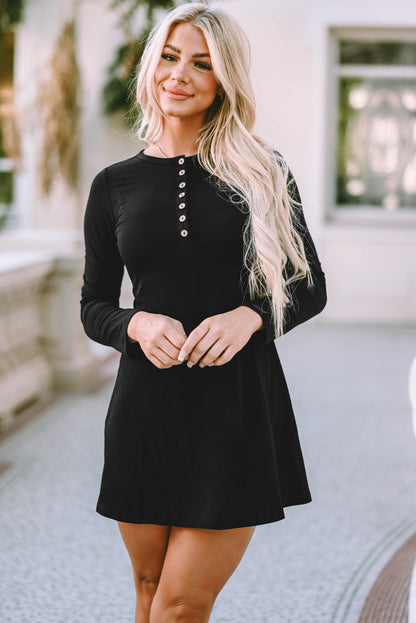 Vestido henley negro liso de manga larga