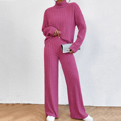 Autumn And Winter Leisure Turtleneck Knitting Long-sleeve Suit Women's Sweater Loose Trousers Two-piece Set