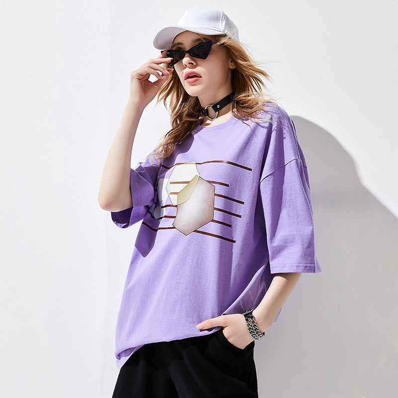 Women's Mid-length Loose Short Sleeve T-shirt