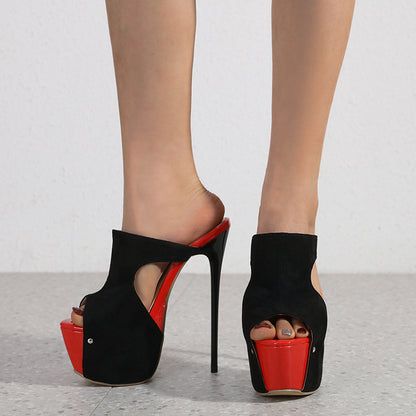 Color Block Peep Toe High Heels