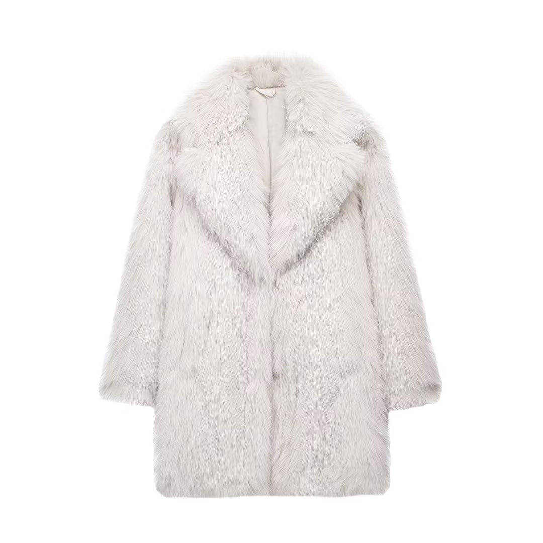 Women's Clothing Artificial Fur Warm Three-quarter Coat Thick Coat Top