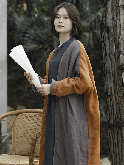 Leisure Zen Two-color Linen Outerwear Trench Coat