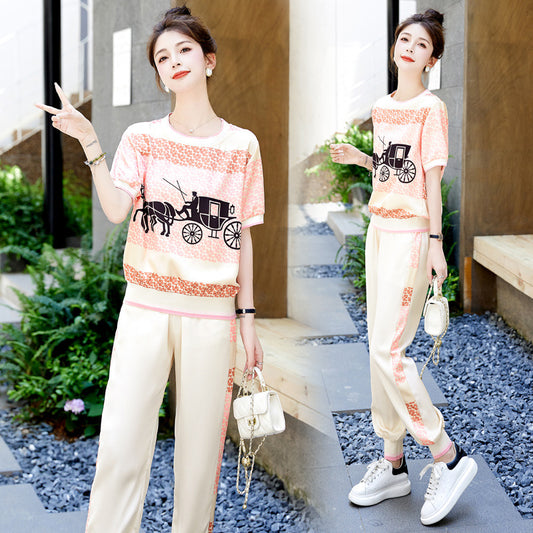 Short Sleeve Ankle Banded Pants Suit