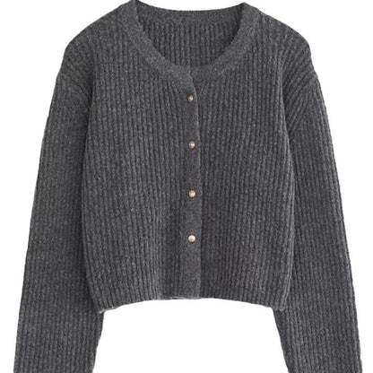 Autumn And Winter Simple Round Neck Knitted Cardigan