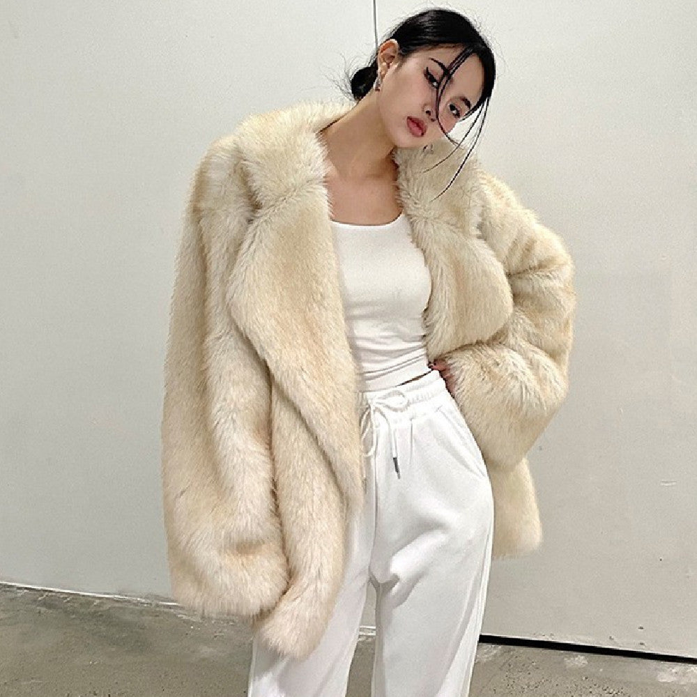 Coat Fur Collar Coat Women's Fashion Loose And Lazy Style Mid-length Artificial Wool