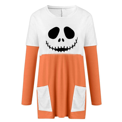 Halloween Women's Long Ghost Pumpkin Long Printed Top