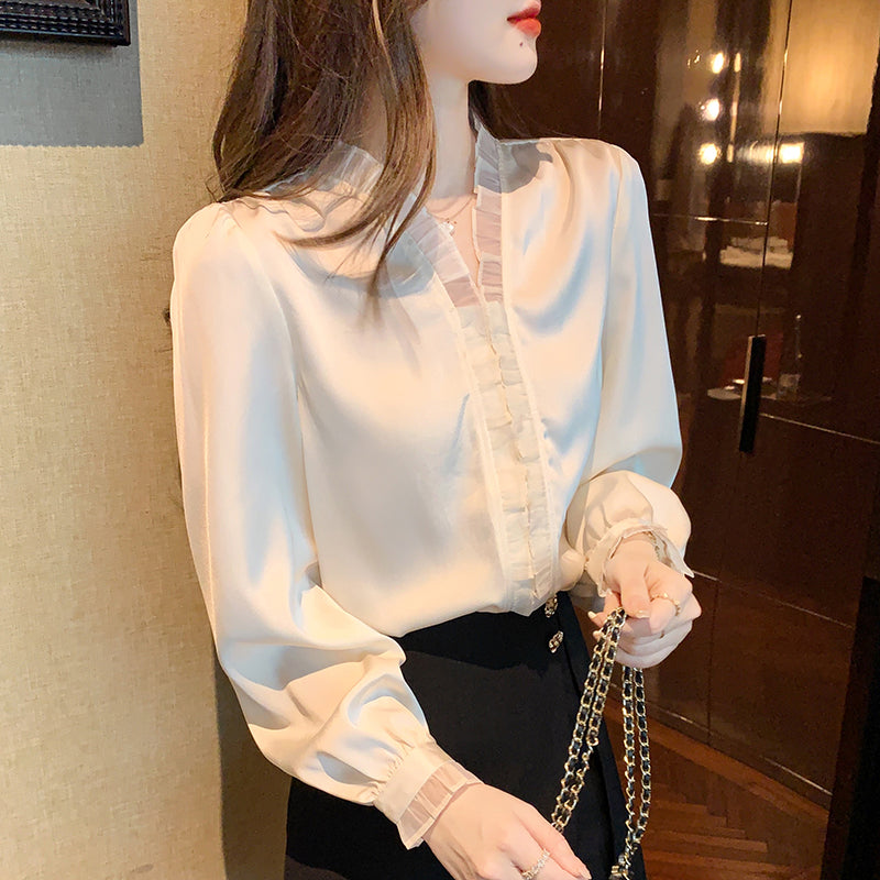 French Retro Temperament Long-sleeved Shirt Women's Design Chiffon