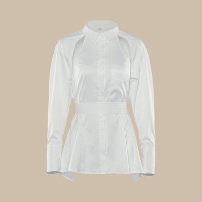 Slim White Shirt With Long Sleeves And Waist