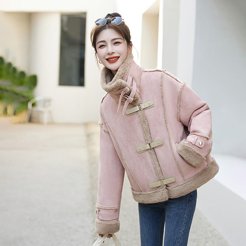 Retro Lamb Wool Short Coat For Women