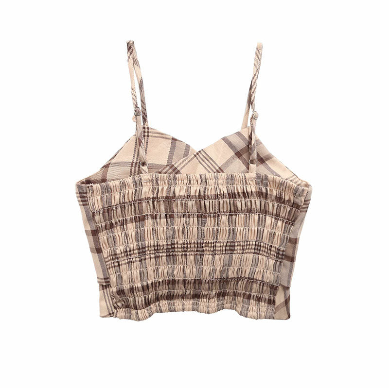 European And American Style Retro Plaid Bow Camisole Niche Design Top