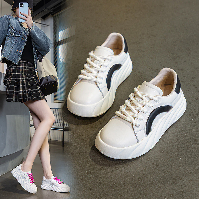 First Layer Cowhide All-Match Platform White Shoes Female