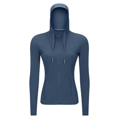 Chaqueta deportiva con capucha para mujer, ajustada, con cremallera, elástica, para correr, ropa de Yoga