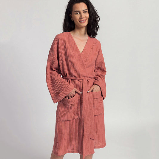 Chemise de nuit à manches Cardigan Pyjama en gaze double couche