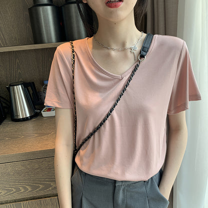 Ice silk solid color short-sleeved T-shirt women