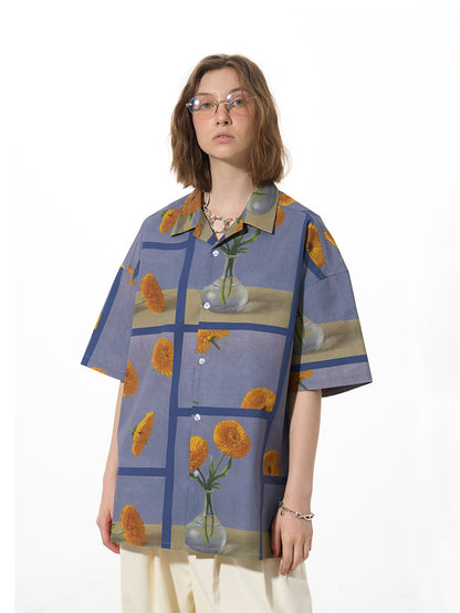 Chemise à manches courtes tendance polyvalente décontractée à imprimé floral