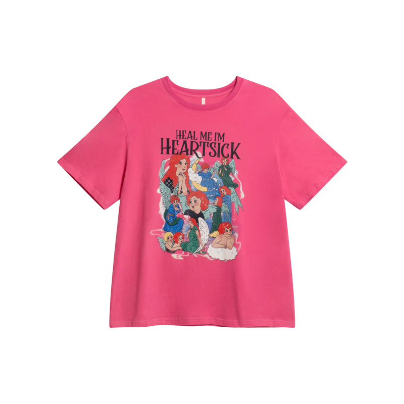 Nueva camiseta de manga corta estampada con cuello redondo, holgada y delgada para mujer