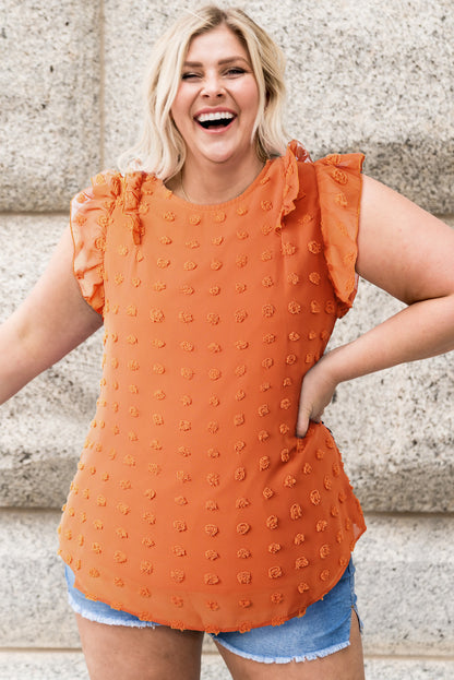 Blouse à Col Rond à Volants et Pois Suisses de Grande Taille