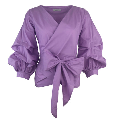 Fashionable V-neck Big Bow Decorated Shirt Top