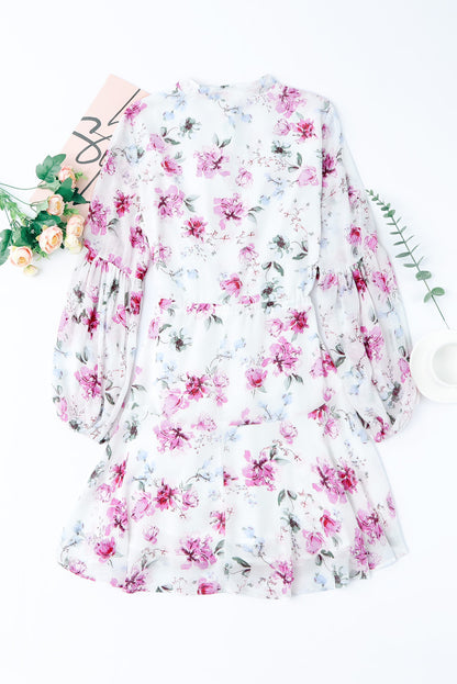 Robe fluide vintage à imprimé floral avec cordon de serrage