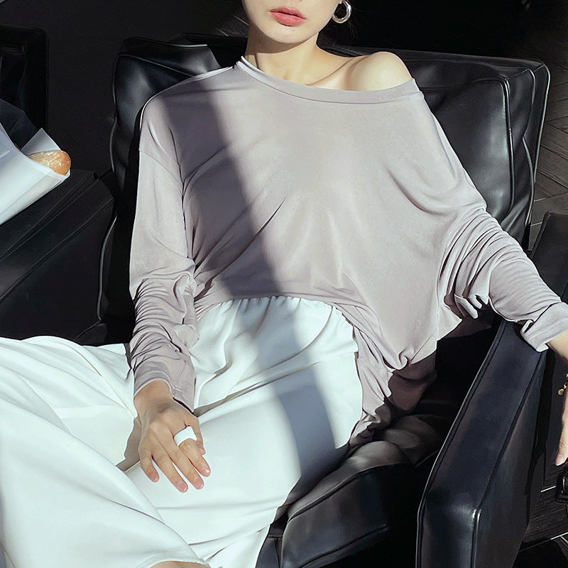 Spring New Women's Simple Lazy Loose All-match Round Neck Bottoming Shirt Long-sleeved T-shirt