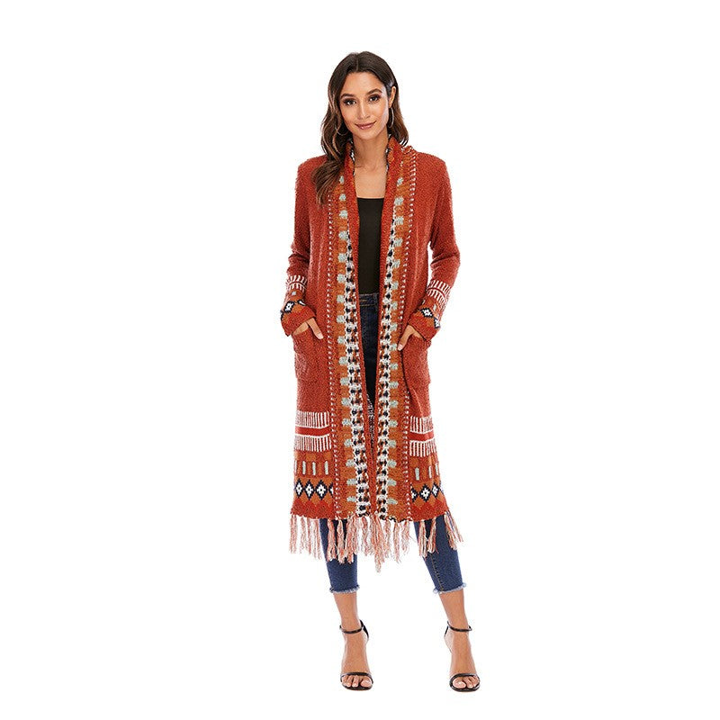 Ancient fringed cardigan jacket loose long sleeves lazy style