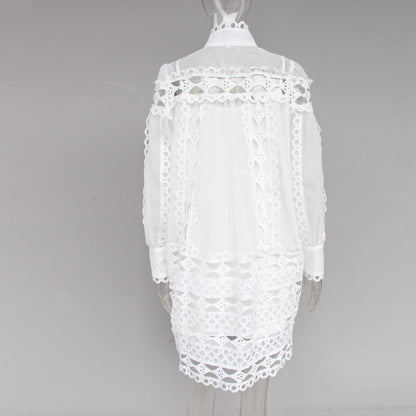 Lantern sleeve openwork dress