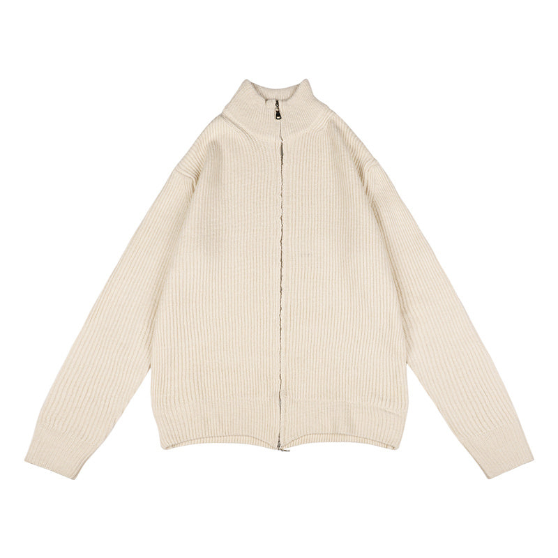 Manteau pull japonais en tricot doux à double fermeture éclair