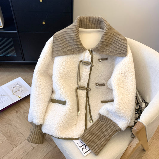 Lapel Lamb Wool Small Warm Thickened Fur Integrated Chinese Button Knots Cotton-padded Jacket