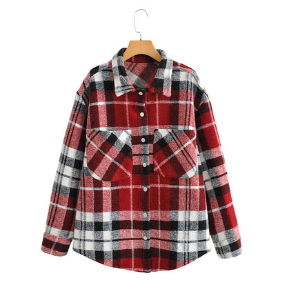 Plaid Shirt Woolen Lapel Top Coat