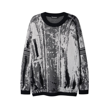 Jacquard Contrast Color Retro Crew Neck Pullover Sweater