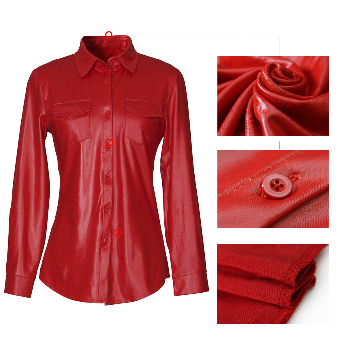 Sexy Ladies PU Leather Long Sleeve Shirt